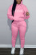 Pink Casual Print Patchwork Hooded Collar Long Sleeve Two Pieces