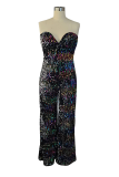 Black Sexy Patchwork Sequins Strapless Boot Cut Jumpsuits