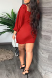 Red Casual Solid Bandage Patchwork Square Collar One Step Skirt Dresses