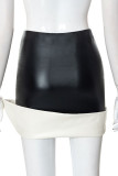 Black Sexy Street Solid Patchwork Asymmetrical Regular High Waist Pencil Patchwork Bottoms