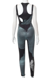 Black Sexy Print Hollowed Out O Neck Sleeveless Two Pieces