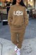 Brown Casual Letter Embroidered O Neck Long Sleeve Two Pieces
