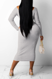 Red Casual Solid Patchwork V Neck Pencil Skirt Dresses