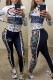 Multi-color Casual Print Letter Zipper Collar Long Sleeve Two Pieces