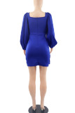 Red Casual Solid Bandage Patchwork Square Collar One Step Skirt Dresses
