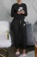 Black Casual Print Letter O Neck Long Sleeve Two Pieces