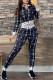 Black And White Elegant Print Letter Zipper Collar Long Sleeve Two Pieces