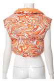 Orange Casual Print Patchwork Zipper Zipper Collar Outerwear