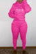 Rose Red Casual Print Patchwork Hooded Collar Long Sleeve Two Pieces