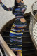 Colour Sexy Striped Print Hollowed Out Patchwork Half A Turtleneck One Step Skirt Dresses