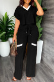 Red Casual Solid Patchwork V Neck Short Sleeve Two Pieces