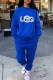 Blue Casual Letter Embroidered O Neck Long Sleeve Two Pieces