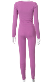 Purple Sexy Solid Hollowed Out Square Collar Long Sleeve Two Pieces