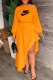 Yellow Elegant Print Letter Off the Shoulder Long Sleeve Two Pieces