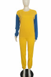 Yellow Casual Solid Patchwork O Neck Long Sleeve Two Pieces