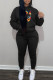 Black Casual Print Patchwork Hooded Collar Long Sleeve Two Pieces