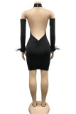 Red Sexy Solid Hollowed Out Backless Halter Long Sleeve Dresses (With Sleeves)