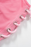 Pink Sexy Solid Patchwork Backless Spaghetti Strap Pencil Skirt Dresses