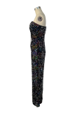 Black Sexy Patchwork Sequins Strapless Boot Cut Jumpsuits