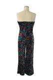 Black Sexy Patchwork Sequins Strapless Boot Cut Jumpsuits
