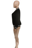 Black And White Casual Print Patchwork Buckle Outerwear