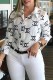 White Casual Print Letter Turndown Collar Tops