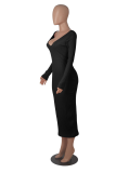 Red Casual Solid Patchwork V Neck Pencil Skirt Dresses