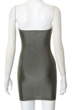 Gray Green Sexy Print Hot Drill Strapless Pencil Skirt Dresses