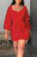 Red Casual Solid Bandage Patchwork Square Collar One Step Skirt Dresses