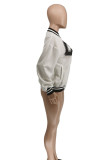 Black And White Casual Print Patchwork Buckle Outerwear