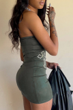 Gray Green Sexy Print Hot Drill Strapless Pencil Skirt Dresses