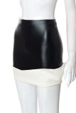 Black Sexy Street Solid Patchwork Asymmetrical Regular High Waist Pencil Patchwork Bottoms