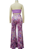 Coffee Sexy Print Patchwork Strapless Sleeveless Two Pieces