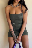 Gray Green Sexy Print Hot Drill Strapless Pencil Skirt Dresses