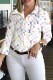 Multi-color Casual Print Letter Turndown Collar Tops