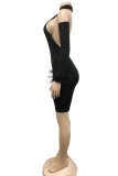 Red Sexy Solid Hollowed Out Backless Halter Long Sleeve Dresses (With Sleeves)