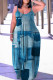 Blue Sexy Casual Print Backless Spaghetti Strap Long Dress Plus Size Dresses