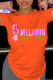 Orange Casual Daily Print Patchwork Letter O Neck T-Shirts