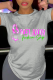 Grey Casual Daily Print Patchwork Letter O Neck T-Shirts