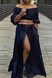 White Casual Solid Patchwork Slit Fold Off the Shoulder Straight Dresses(Without Belt)