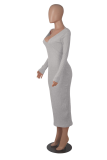 Red Casual Solid Patchwork V Neck Pencil Skirt Dresses