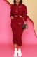 Red Street Print Patchwork Mandarin Collar Long Sleeve Two Pieces