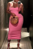 Pink Sexy Solid Patchwork Backless Spaghetti Strap Pencil Skirt Dresses