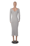 Red Casual Solid Patchwork V Neck Pencil Skirt Dresses