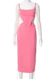 Pink Sexy Solid Patchwork Backless Spaghetti Strap Pencil Skirt Dresses