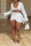 White Street Solid Patchwork V Neck Long Sleeve Two Pieces