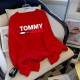Red Casual Print Letter O Neck Tops