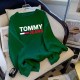 Green Casual Print Letter O Neck Tops