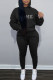 Black Casual Print Patchwork Hooded Collar Long Sleeve Two Pieces