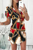 Colour Casual Print Patchwork Turndown Collar Short Sleeve Dress